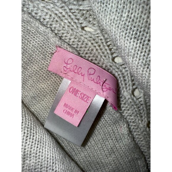 Lilly Pulitzer 100% Cotton Gray Sweater Shawl Poncho One Size - Picture 8 of 13